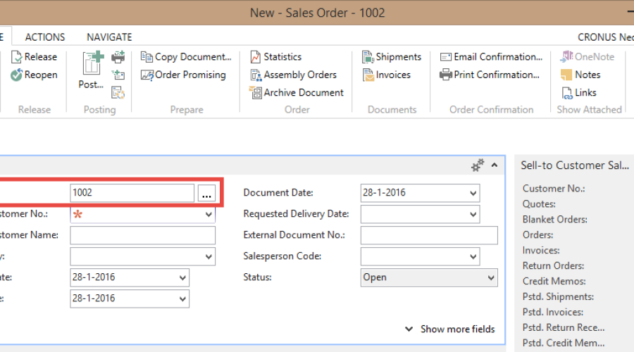New in Dynamics NAV 2015 – Auto-filled No. Fields